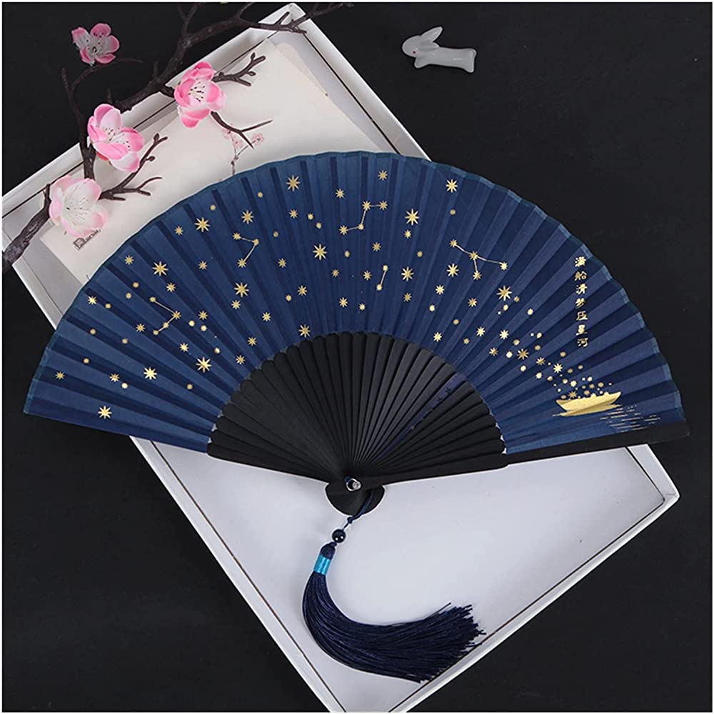 JUSTJUNMIN Decorative Folding Fans Star Folding Fan Chinese Style Portable Summer Folding Fan Ancient Style Hanfu Bronzing Fan Color : C - B3CBBUSFB