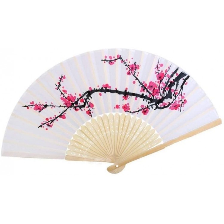 L & H Household Delicate Cherry Blossom Design Silk Folding Fan Wedding Favors Gifts-Pack of 10pcs - BS906Z22O