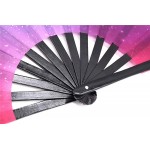 Leehome Large Rave Folding Hand Fan for Women Men,Chinese Japanese with Bamboo and Nylon-Cloth Handheld Fan,for Performance,Decorations Dance,Festival Party,Gift Starry Sky - B8HP2KYDL