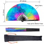 Leehome Large Rave Folding Hand Fan for Women Men,Chinese Japanese with Bamboo and Nylon-Cloth Handheld Fan,for Performance,Decorations Dance,Festival Party,Gift B01 - B8FHFGNMB