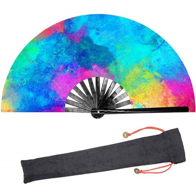 Leehome Large Rave Folding Hand Fan for Women Men,Chinese Japanese with Bamboo and Nylon-Cloth Handheld Fan,for Performance,Decorations Dance,Festival Party,Gift B01 - B8FHFGNMB