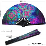 Mandala Hand fan Decorative bamboo folding fan handheld fan foldable Mandala clack fan UV glow rave fans Bamboo Hand Fan for Women and Men – Big Folding Fan – Chinese Fan for Festivals - BTD2JHIL5