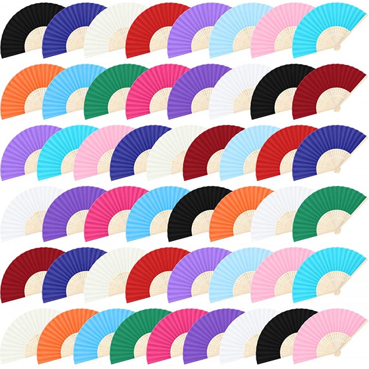 MCEAST 50 Pieces Silk Folding Fan with Bamboo Frames Handheld Fan Folding Hand Fan Foldable Fan for Wedding Gifts Party Favors Home Decoration Multicolor - BNX8LF387