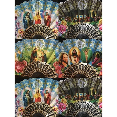 New Set of 12 Religious Summer Black Hand Fan with Gift Bag  Folding Fan with Gift Bag for Church Gift  Baptism Favor  - BP6H1O01B