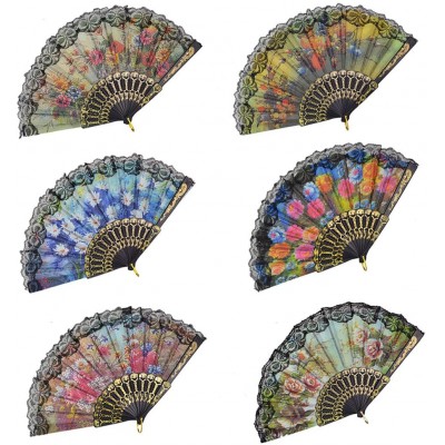 Rbenxia Spanish Floral Folding Hand Fan Flowers Pattern Lace Handheld Fans Size 9" Pack of 10 Random Color Suitable For Wedding Dancing Church Party Gifts - BDDB31XNU