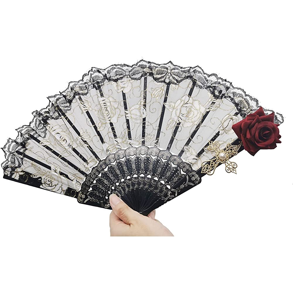 Rich Boxer Lolita Style Lace Handheld Fan Gorgeous European Style Rose Folding Fan for Party Show Cosplay Props Photo Props - BV25EC9HF