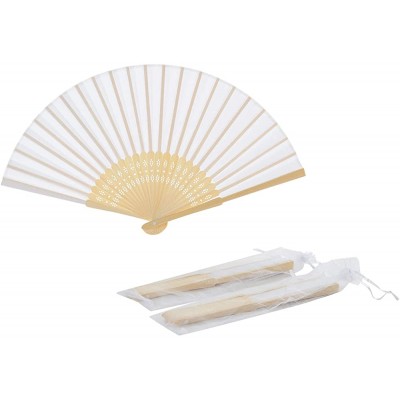 SL crafts 24pcs White Silk Hand Fan Silk Fabric Bamboo Handheld Folded Fan Bridal Dancing Props Church Wedding Party Favors with Gift Bags White - BL8SO0RUI