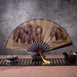 Wuhufy Bamboo Fans Wall Decor Nature Cute Oil Painting Gray Elephant with Bamboo Frame Tassel Pendant and Cloth Bag Chinese Folding Fans for Girls Japanese Hand Fan Decorative Folding Fans - BMNT14L7Z