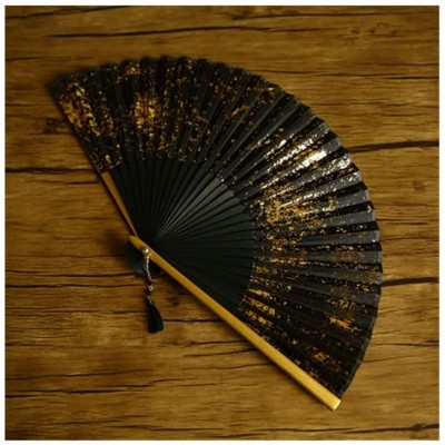 XHE Folding Fan Printed Gold dust Silver Powder Japanese Fan Traditional Craft Women Bamboo Folding Fabric Fan Chinese Hand Held Fans Gift Folding Hand Fan Color : Gold Fan Size : 8 inches - BIZBPSR1B
