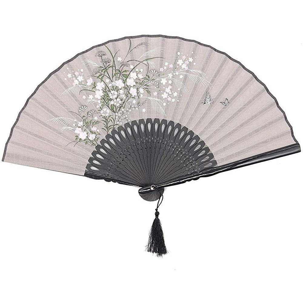 YUYUE Compatible for Linen Hand Held Folding Fans 8.2721cm Women Hand Held Folding Fans with a Fabric Sleeve Protection for Gifts- Chinese Japanese Vintage Retro Style Gray - BRQ9SPDY6