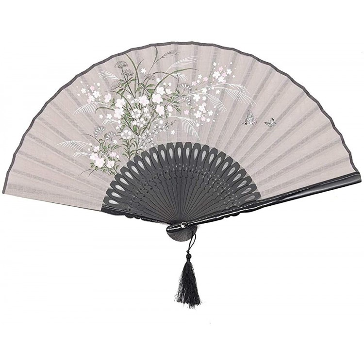 YUYUE Compatible for Linen Hand Held Folding Fans 8.2721cm Women Hand Held Folding Fans with a Fabric Sleeve Protection for Gifts- Chinese Japanese Vintage Retro Style Gray - BRQ9SPDY6