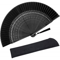 Zolee Folding Hand Fan for Women Foldable Chinese Japanese Vintage Bamboo Silk Fan for Hot Flash Dance Performance Decoration Party Gift Sexy Black Snowflake - B6SL6D6J6
