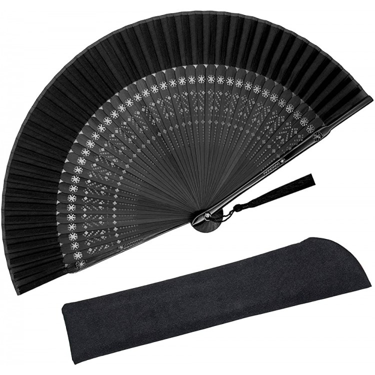 Zolee Folding Hand Fan for Women Foldable Chinese Japanese Vintage Bamboo Silk Fan for Hot Flash Dance Performance Decoration Party Gift Sexy Black Snowflake - B6SL6D6J6