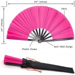 Zolee Large Rave Folding Hand Fan for Men Women Chinese Japanese Solid Kung Fu Tai Chi Handheld Fan with Fabric Case for EDM Music Festival Club Event Party Dance Performance Gift Pink - BMN3V5AYZ