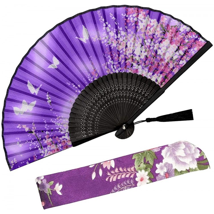 Zolee Small Folding Hand Fan for Women Chinese Japanese Vintage Bamboo Silk Fans for Dance Performance Decoration Wedding Party，Gift Sakura Cherry Blossom Pattern WZS-38 - B50M6VOZG