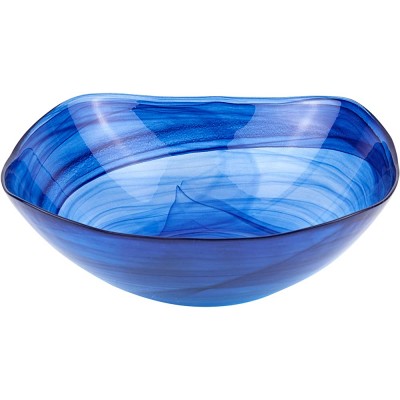 Badash Alabaster Square Glass Centerpiece Bowl 10" Handcrafted European Mouth-Blown Cobalt Blue Glass Pedestal Fruit or Accent Bowl - BOWNJ37R5