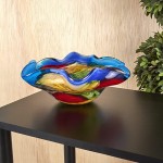 Badash Stormy Rainbow Murano-Style Art Glass Decorative Bowl 8.5 Mouth-Blown Glass Floppy Centerpiece Bowl Home Decor Accent - B41D3WR4W