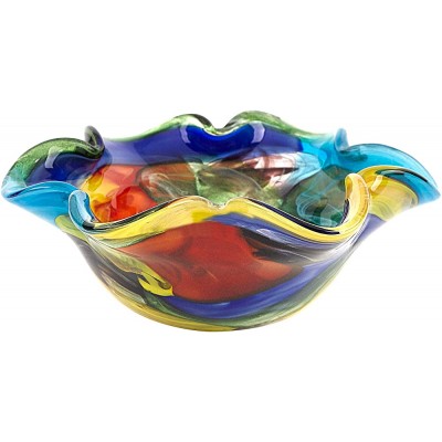 Badash Stormy Rainbow Murano-Style Art Glass Decorative Bowl 8.5" Mouth-Blown Glass Floppy Centerpiece Bowl Home Decor Accent - B41D3WR4W