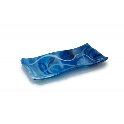 Blue Mid-Century Modern Fused Glass Catchall Dish - BUWXAJLY0