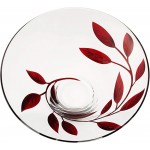 Decorative Glass Bowl Fruit Display Etched & Hand Painted Leaves Decor Mouth Blown Glass Salad Serving Bowl D: 10.2 in 26 cm Red - BT2NJH4UD