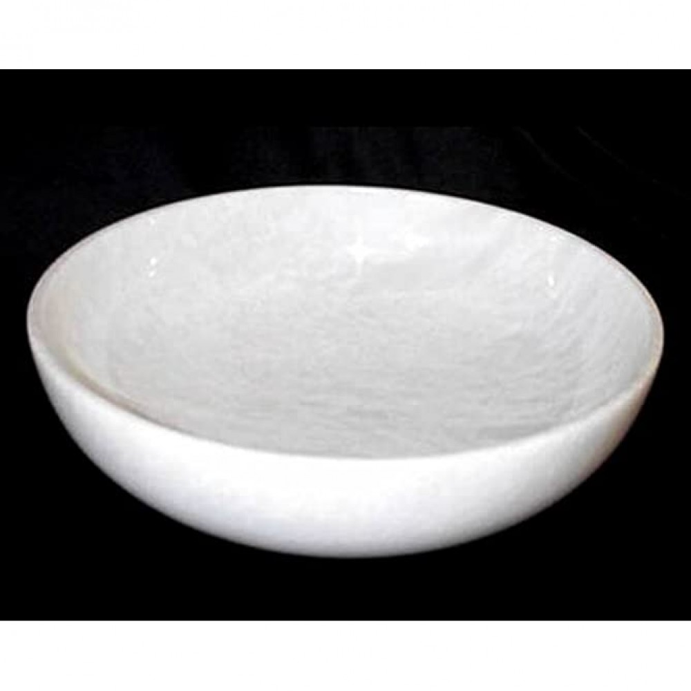 Decorative White Marble Bowl Stone Fruit Bowl Large 8 Inch - BSE1H6VQ3