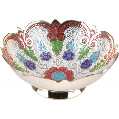 diollo Decorative Dry Fruit Bowls Kitchen Serve Brass Bowls Meenakari Work | Color: White | Dia: 5 Inch - BHSQE3DNS