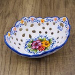 Faireal Portuguese Pottery Alcobaça Ceramic Hand Painted Small Decorative Fruit Bowl Blue White Red Green Yellow 8.5” x 7” x 3” inches AVID-509 - BM2DT6B06