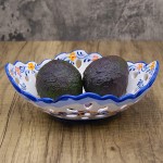 Faireal Portuguese Pottery Alcobaça Ceramic Hand Painted Small Decorative Fruit Bowl Blue White Red Green Yellow 8.5” x 7” x 3” inches AVID-509 - BM2DT6B06
