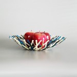 Glass Art Beach Themed Sea Coral Fruit Bowl in Ivory Turquoise Blue and Brown 11 Inches - BW1M8EPRH