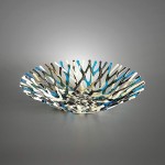 Glass Art Beach Themed Sea Coral Fruit Bowl in Ivory Turquoise Blue and Brown 11 Inches - BW1M8EPRH