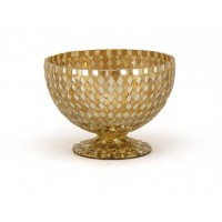 Home Decoration Accessories Decorative Bowl Vase Mosaic Mirror and Amber Diamond Shaped Glass Pieces 6" Diameter - BJGQ2RAVZ