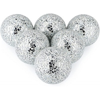 MDLUU 6-Pack Mosaic Balls Home Decor Spheres Decorative Orbs for Centerpiece Bowl 3-Inch Diameter Silver - BQUKCP89A