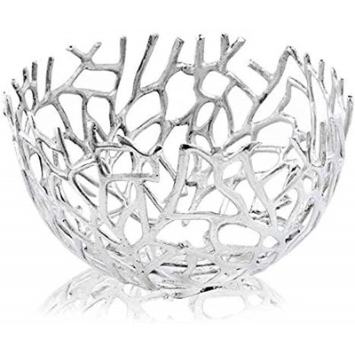 Modern Day Accents Twigs Round Silver Bowl Holds Fruits Keys Phones Accessories Fillers & Spheres Branches Tabletop Accent Modern Aluminum 14.5" x 14.5" x 8.5" - BY7CT2FUN