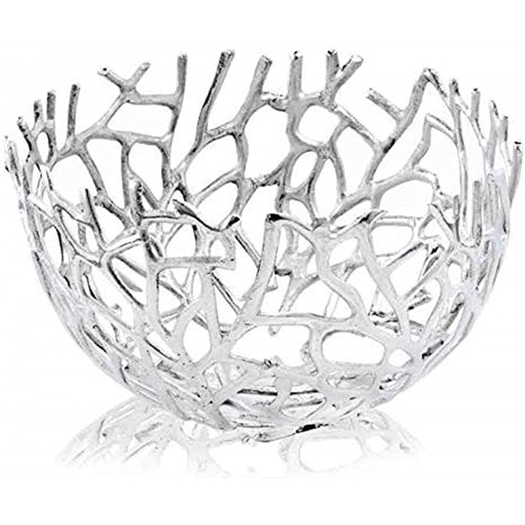 Modern Day Accents Twigs Round Silver Bowl Holds Fruits Keys Phones Accessories Fillers & Spheres Branches Tabletop Accent Modern Aluminum 14.5 x 14.5 x 8.5 - BY7CT2FUN