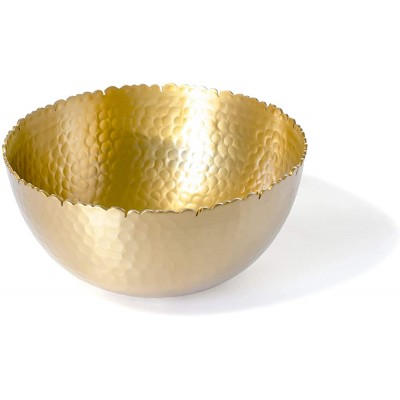 Red Co. Decorative 8.25 Inch Round Hammered Aluminum Centerpiece Bowl with Torn Rim Gold - BB1X8M59T