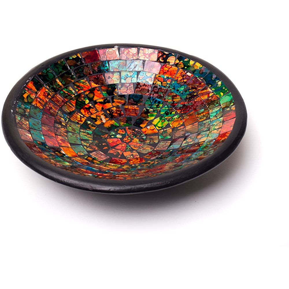 Red Co. Glass Mosaic Ceramic Catch-All Tray Decorative Accent and Centerpiece Bowl Round 8 inches - B1TH7O9ZY