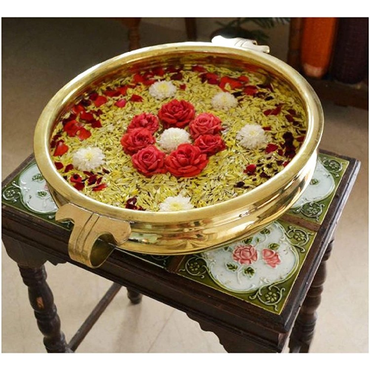 SATVIK Decorative 8 Inch Brass Urli For Floating Candles and Flowers Designer Bowl For Living Room Decoration - BAWELC1AG