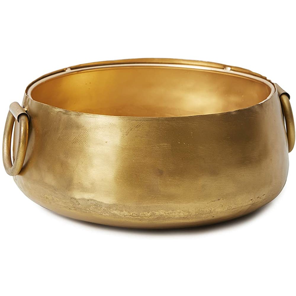 Serene Spaces Living Decorative Gold Iron Handi Bowl Large Centerpiece Bowl Traditional Indian Style Urli Bowl for Home Diwali Pooja Potpourri Measures 3.75 Tall & 9 Diameter - BNGQ7VNDU