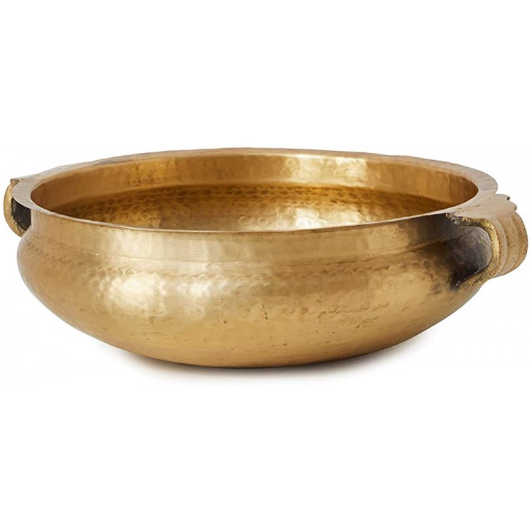 Serene Spaces Living Gold Brass Handmade Hammered Metal Decorative Bowl– Perfect as Home Decor Counter Top Centerpiece Use as Serving Dish Fruit Holder Measures 4.25 Tall & 12.5 Diameter - BI5HHXINM