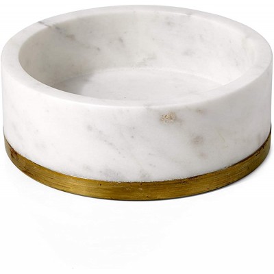 Serene Spaces Living White Marble Bowl with Brass Ring Decorative Multi-Purpose Bowl- Use as Centerpiece Bowl Fruit Bowl Medium Size Measures 2" Tall and 6" Diameter - BTULFMT5B