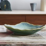 VOMANA Ceramic Decorative Dish Green Pottery Decorative Bowl Porcelain Versatile Centerpiece Decor Key Bowl with Green Patten Glaze for Decor Entryway Table Living Room Dining Table 12'' Dish - BBPAFI76F