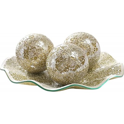 WHOLE HOUSEWARES | 11.5" Glass Mosaic Decorative Tray | Home Décor Centerpiece | Bowl with 3-Piece 3.75" Mosaic Decorative Balls Gold - BYKY3CY8F