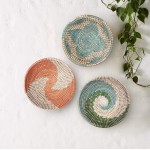 Woven Basket Bowl Wall Hanging | Handmade Decorative Bowl with Hook | Chic Boho Décor Ideal Housewarming Gift for Her | 13 Inches Green & Blue - BFC0USA7D