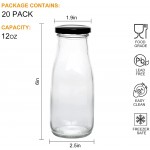 12 oz Glass Bottles Clear Glass Milk Bottles with Black Metal Airtight Lids Vintage Breakfast Shake Container Vintage Drinking Bottles with Whiteboard Labels and Pen for Party,Kids,Set of 20 - BAC3PGUJN
