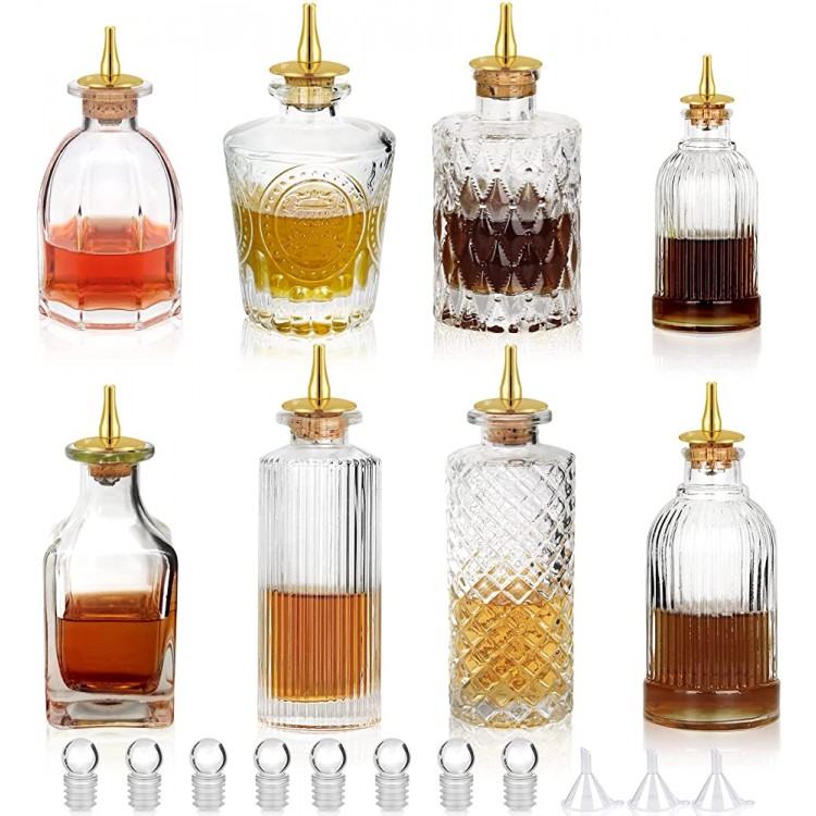 Bitters Bottle 8pcs Glass Dash Bottle Set for Cocktail with Zinc Alloy Dasher Top Decorative Bottle for Cocktail and Display 8pcs - B79NSUNZ3