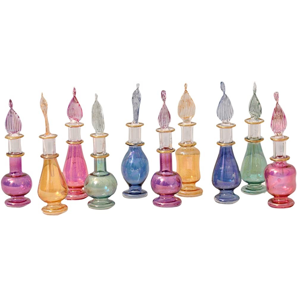 CraftsOfEgypt Egyptian Perfume Bottles Set of 10 Hand Blown Decorative Pyrex Glass Vials Height 2 Inch 5 cm - BPZFUTQNR