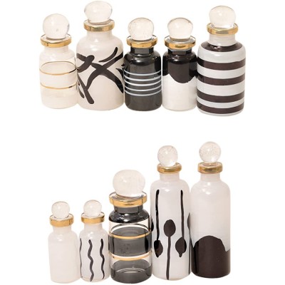 CraftsOfEgypt Genie Blown Glass Miniature Perfume Bottles for Perfumes & Essential Oils Set of 10 Decorative Vials Each 2" High 5cm Black and White - BEE8XHHRV