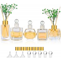 Diffuser Glass Bottles Set of 5 DIY Empty Clear Glass Fragrance Bottle with Gold Caps Reeds Sticks Vase Decorative Oil Diffusers for Home Office Desk Decoration Wedding Replacement Girl Women Gift - B5XHTKOCV