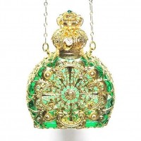 Gabriella's Gifts Czech Jeweled Decorative Green Perfume Oil Bottle Holder Necklace Pendant - BP2YNYCB9