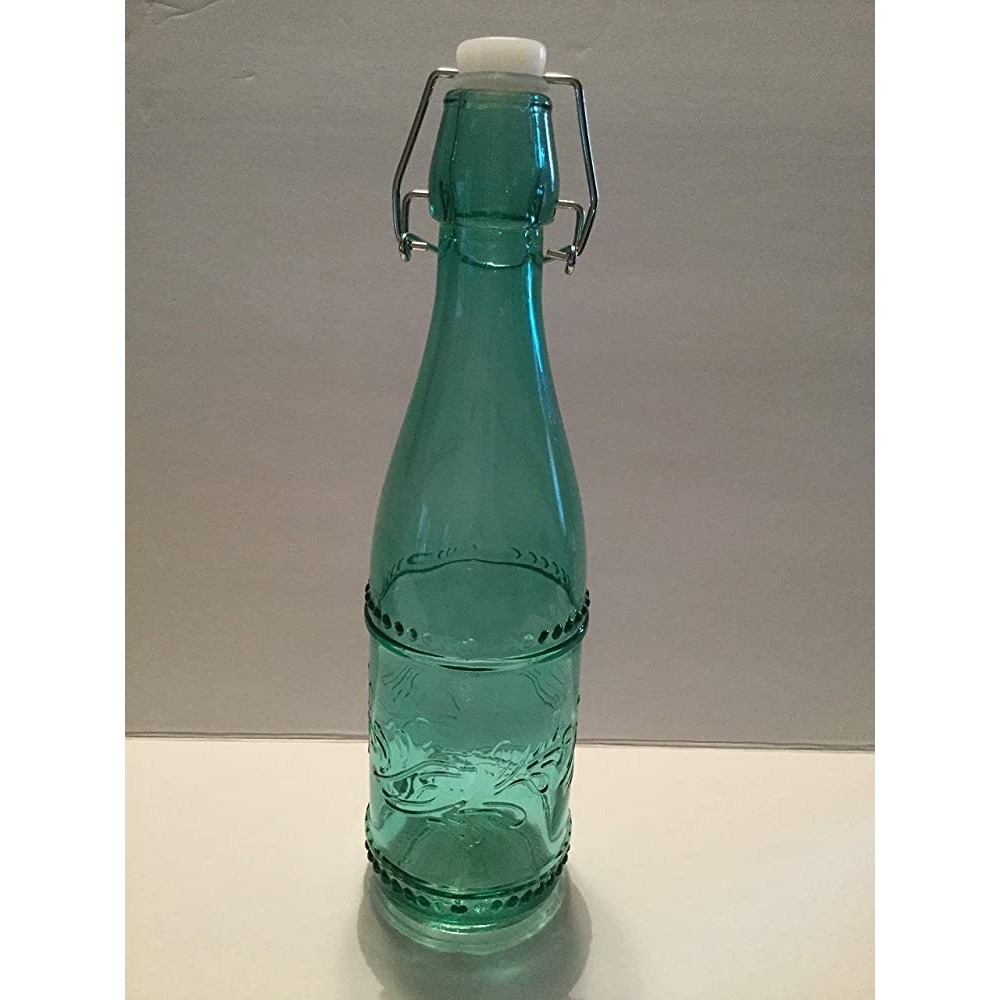 Green Glass Bottle 12” Decorative Bottle with White Plastic Seal - BR6QKMUOZ